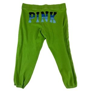 VTG Y2K Victoria's Secret PINK Spell Out Green Sweatpants Women's Large Blue Dog